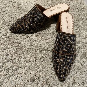 Jeweled Leopard Print Slides